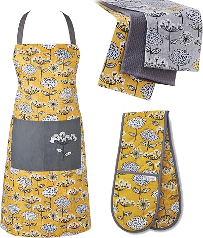 Cooksmart Retro Meadow 5 Piece Apron Oven Glove & Tea Towel Kitchen Set