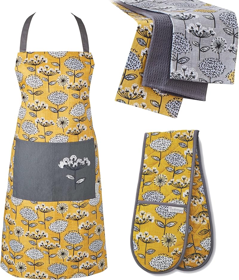 Cooksmart Retro Meadow 5 Piece Apron Oven Glove & Tea Towel Kitchen Set