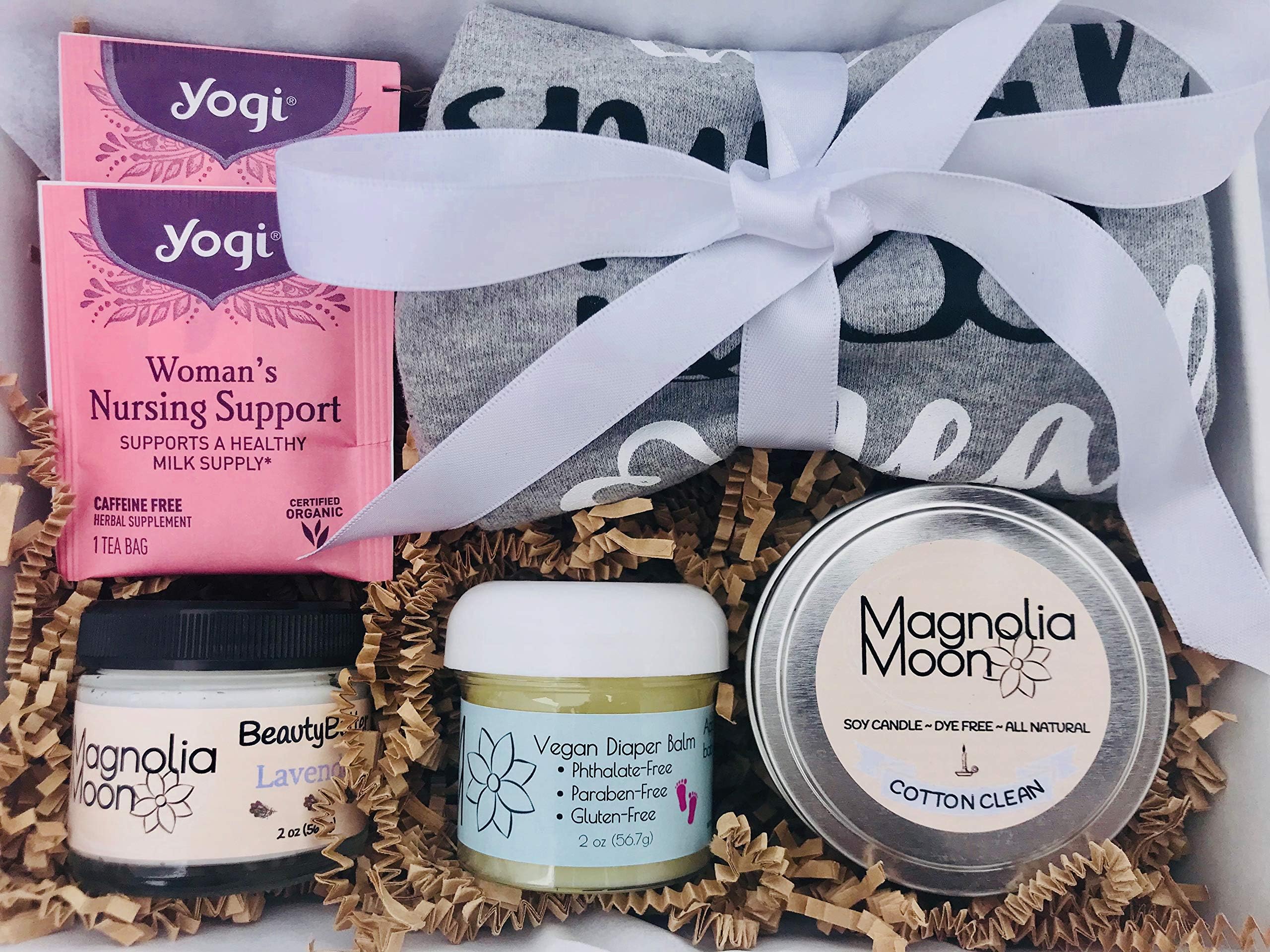 Gift Box-Women, 6pc Gift Set, Lavender Body Lotion Cotton Clean Candle THE SNUGGLE IS REAL ONESIE VEGAN Diaper Balm Herbal Tea ~ NEW MOM, EXPECTING MOM, BABY SHOWER