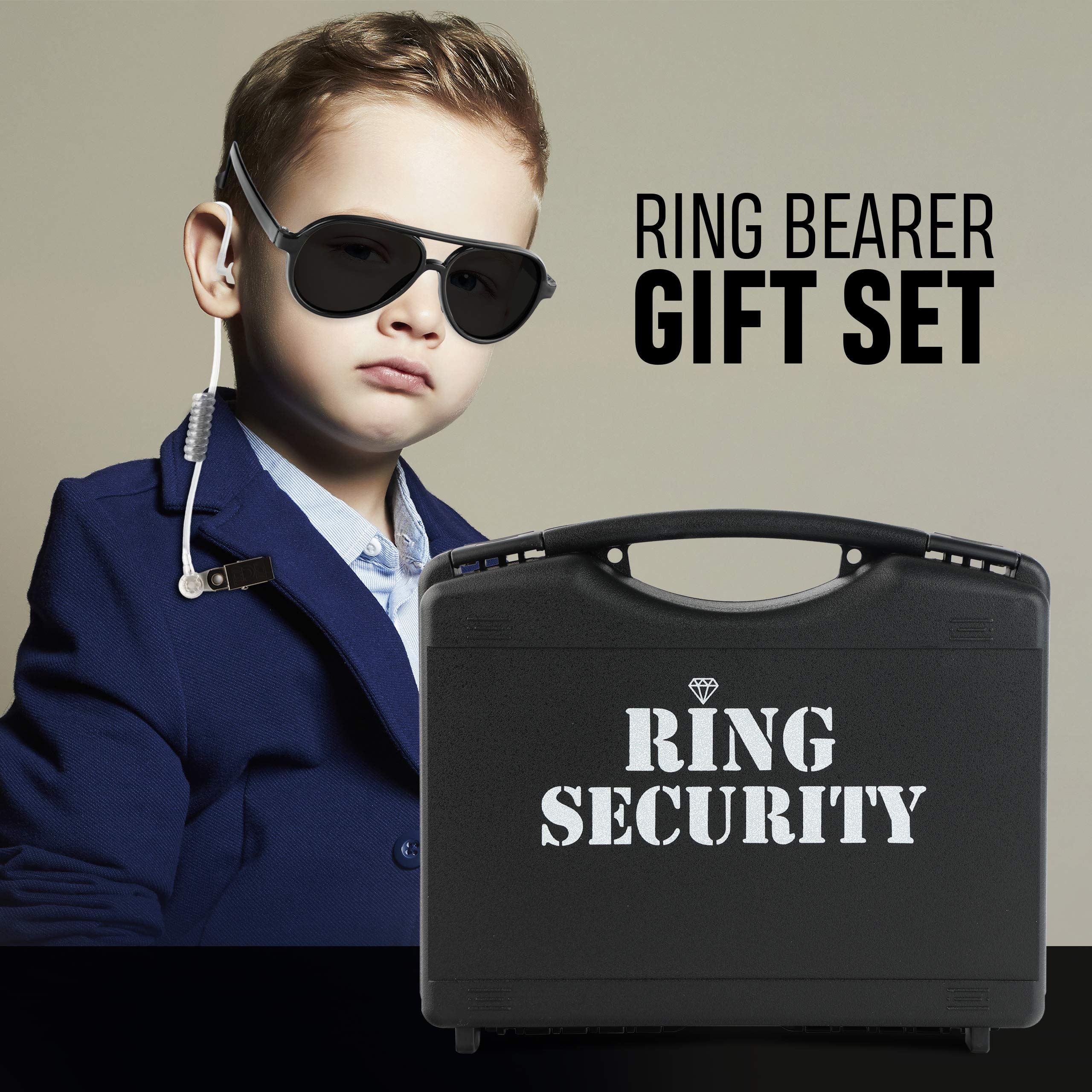 Ear Piece Costume Wedding Ring Security Box With Black Sun Glasses