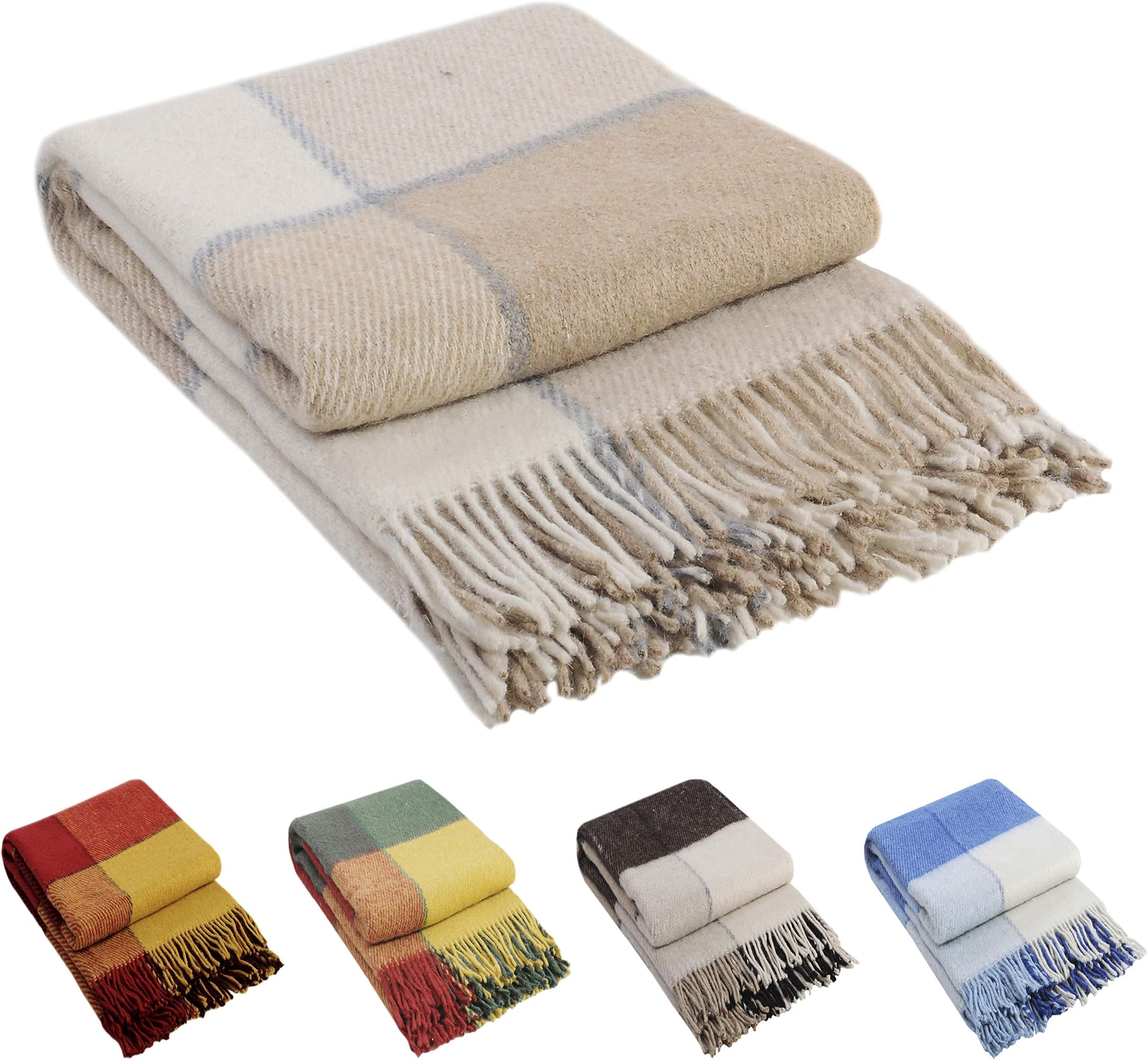 Plaid/ Throw/ Blanket/ Bedspread/ 65% Wool/ 55"x78"(140x200 cm)/Rav 1/ colour: beige and white