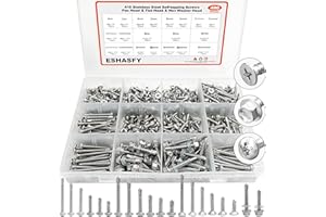 ESHASFY 480PCS Self Drilling Screws Assortment Kit, 410 Stainless Steel Self Tapping Screws, #8#10#12 for Pan Head, Flat and Hex Washer Head, Tek Sheet Metal Screws for Building, Metal, Wood & Plastic