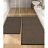 YIHOUSE Bathroom Rugs Sets 2 Pieces, Black Ultra Thin Bath Mats Fit Under Door, Absorbent Quickly Dry Rubber Backing Braided Bath Mat Set, Non Slip Washable Bath Rugs for Bathroom Floor, Black