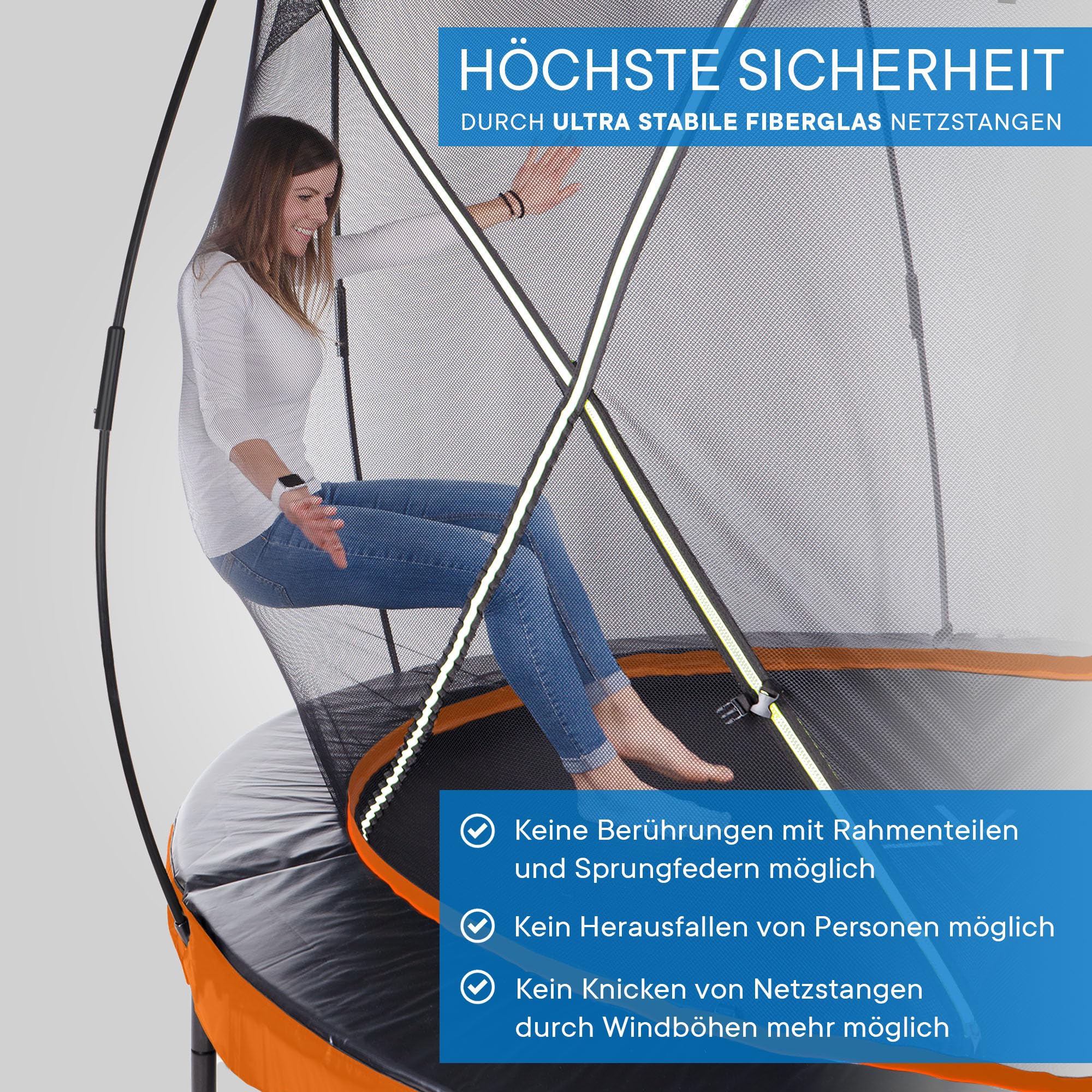 KINETIC SPORTS Trampolin Outdoor 'Ultimate Pro' Ø 244/305/366/427 cm – Kindertrampolin mit Leiter, Fieberglas-Netz, Gartentrampolin im Kürbis-Design, bis zu 160 kg, Schwarz 3