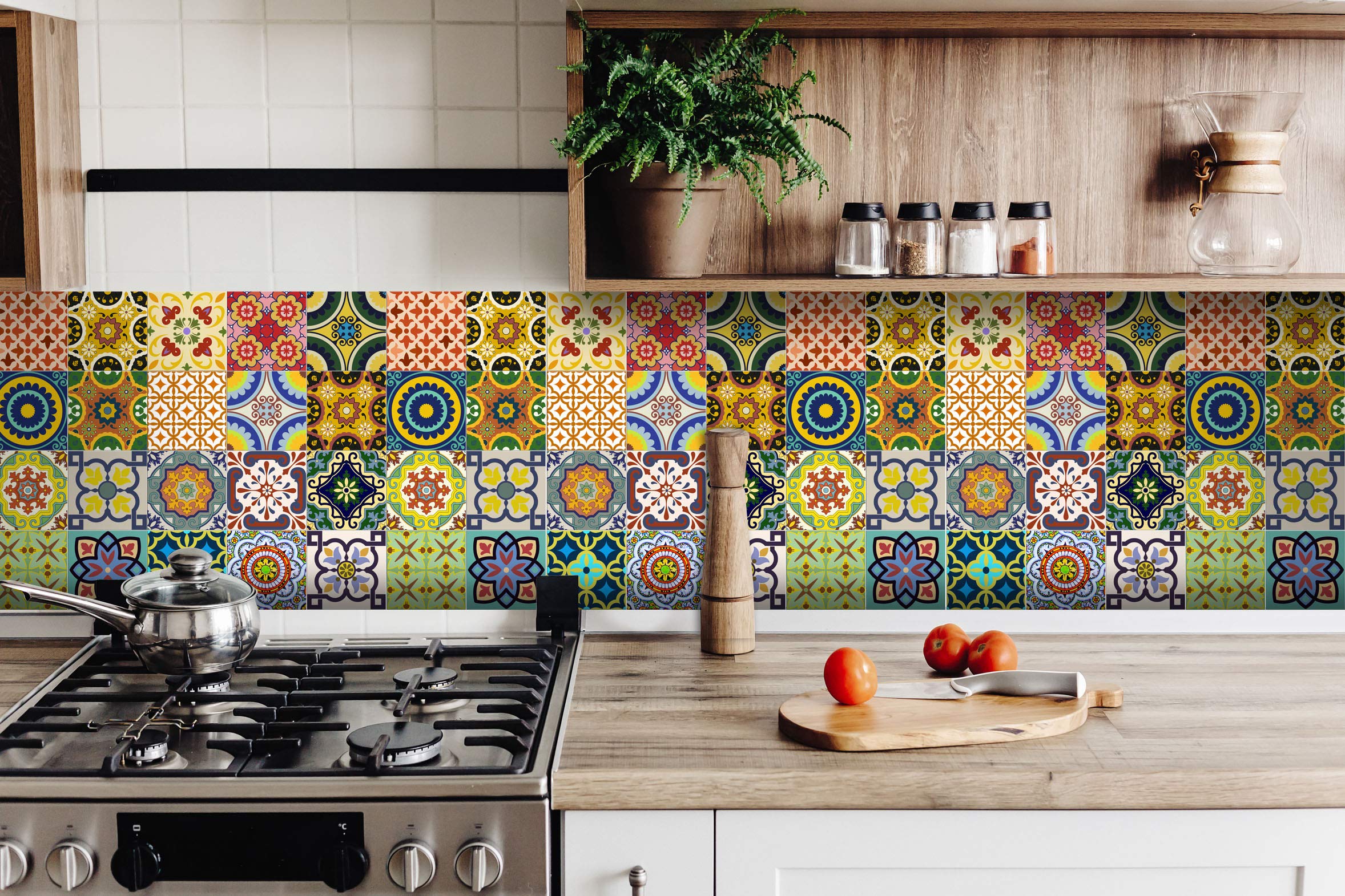 Mi Alma Backsplash Tile Stickers 24 PC Set Traditional Talavera Tiles