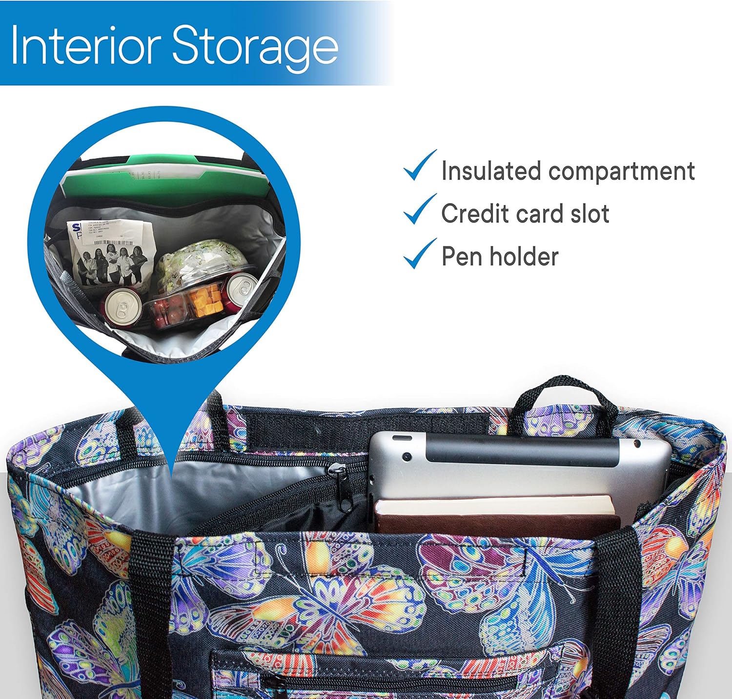 RMS Walker Bag with Soft Cooler - Water Resistant Tote with Temperature Controlled Thermal Compartment, Universal Fit for Walkers, Scooters or Rollator Walkers (Vivid Butterfly): Health & Personal Care