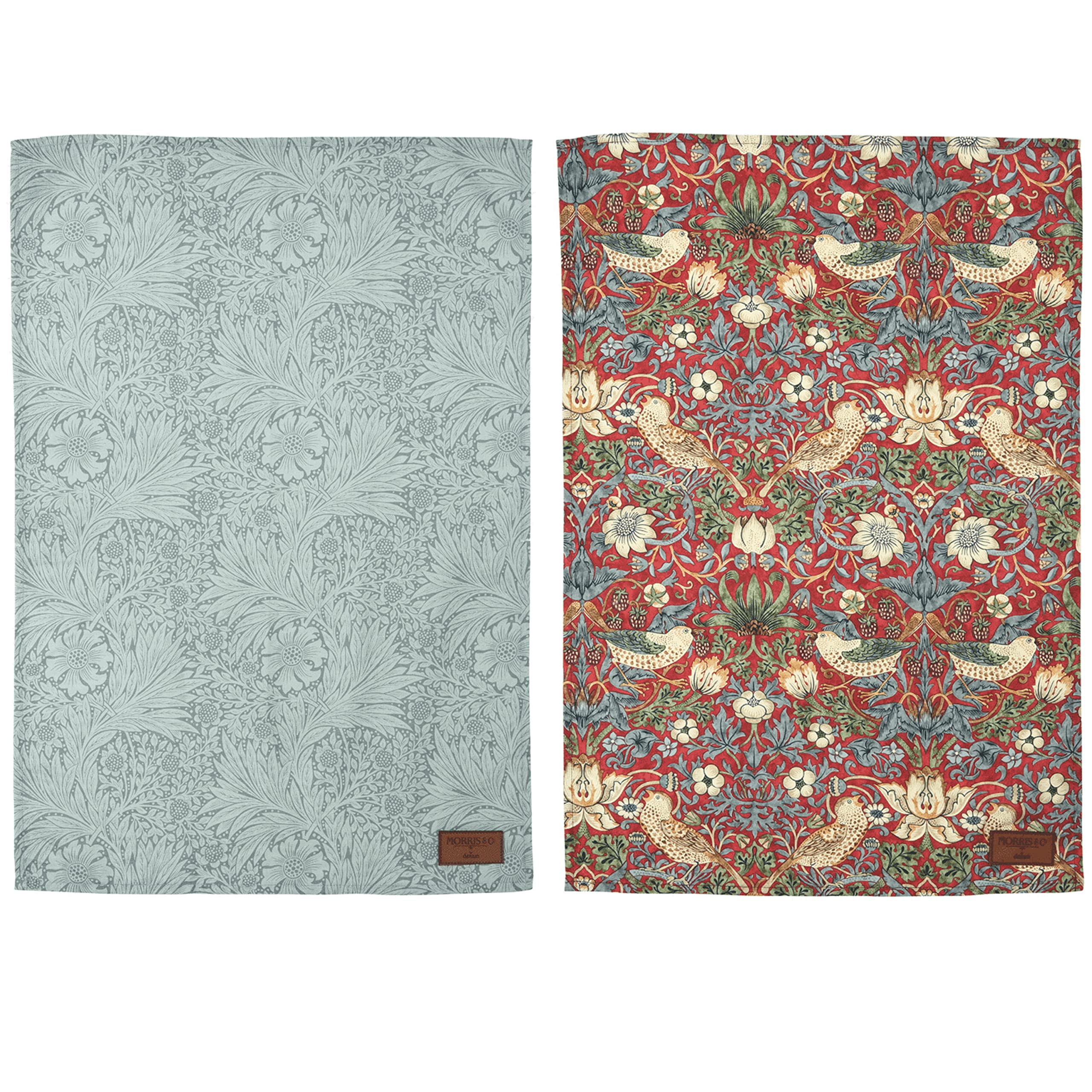 Auntie Morags Morris & Co Strawberry Thief Set of 2 Tea Towels - Red