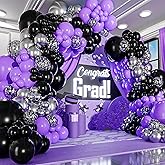 ALL-IN-1 Purple and Black Balloons Garland & Arch Kit – Small and Large Purple Black and Silver balloons – Party Decorations & Supplies for Graduation Birthday Retirement Halloween – Wednesday