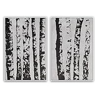 SIGNWIN 2 Piece Framed Canvas Wall Art Black and White Flowers Canvas Prints Home Artwork Decoration for Living Room,Bedroom - 16