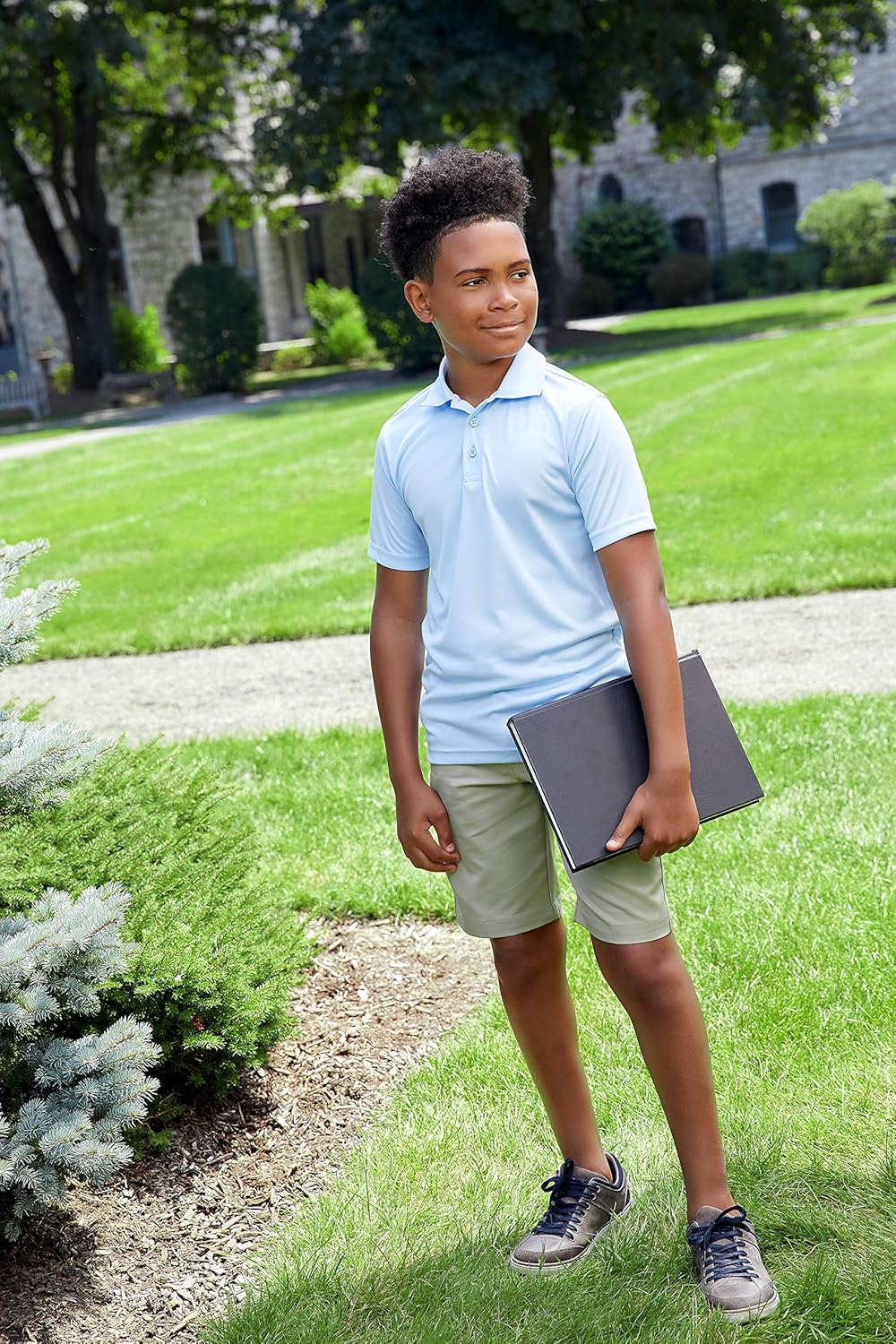 Light Blue 8 French Toast Boys Big Short Sleeve Stretch Moisture Wicking Performance Polo Shirt M