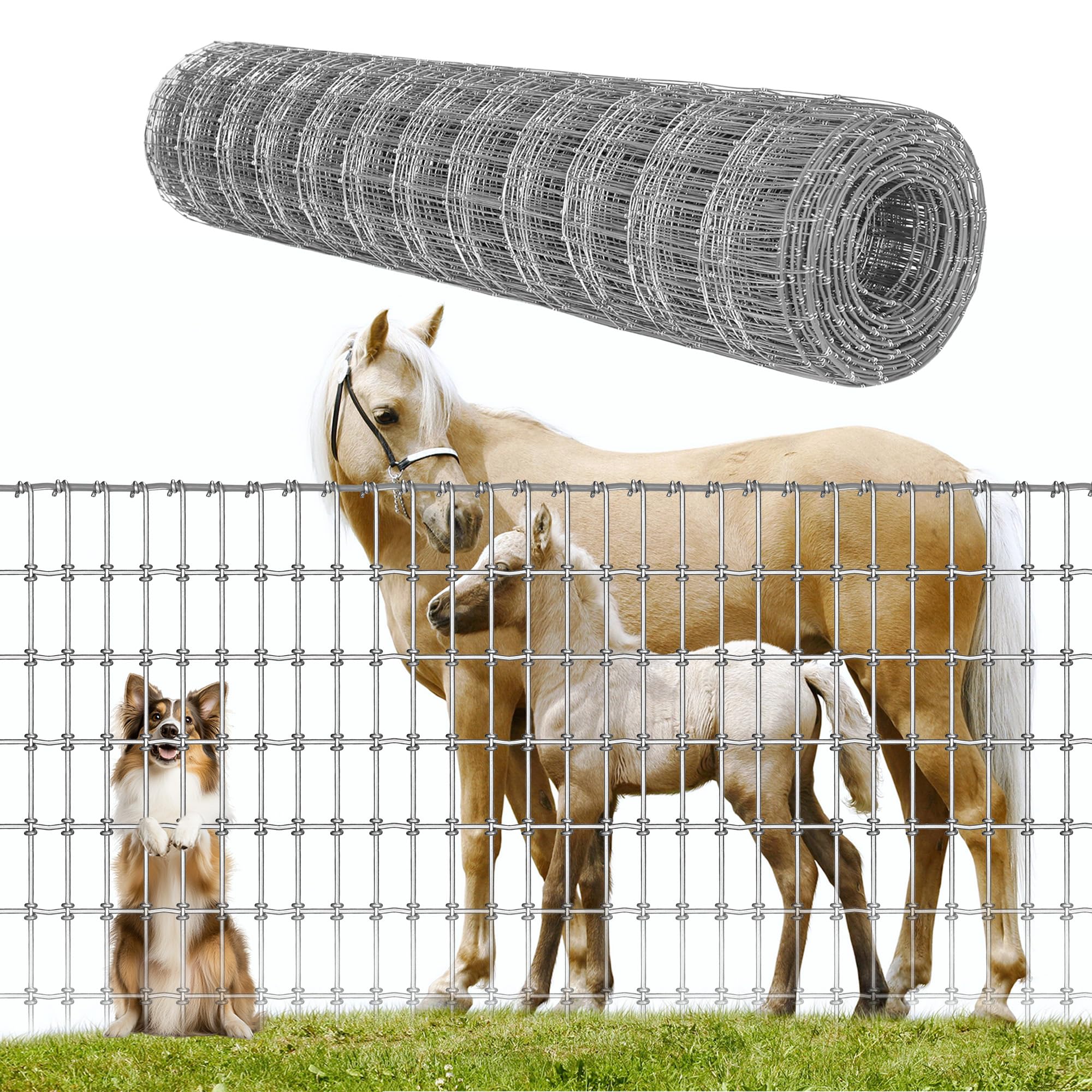 Photo 1 of Rilth 4ft H x 100ft L Galvanized Steel Wire Farm Fence, 2x4 Inch Mesh - No-Climb Horse & Livestock Fencing for Farms, Ranches - Animal & Pet Safe