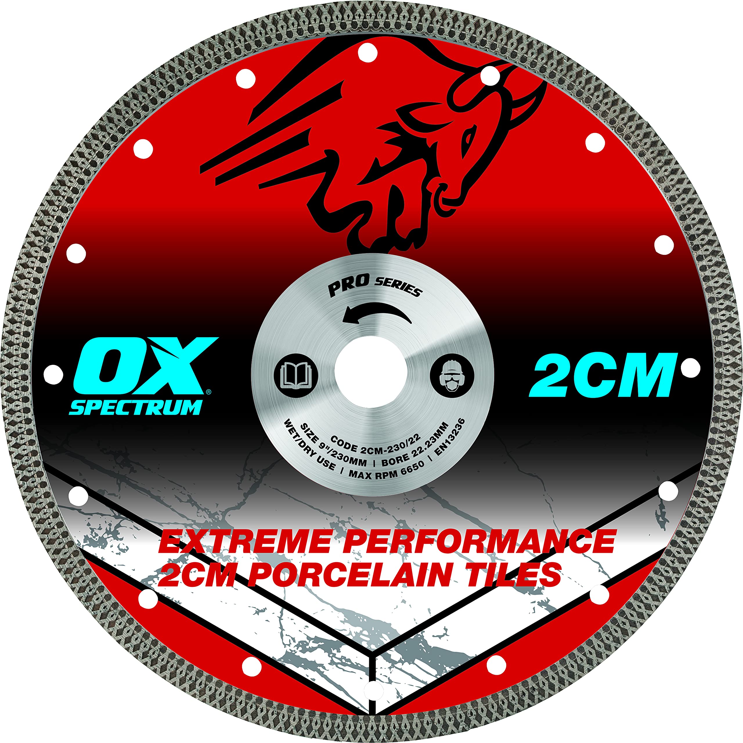 OX Pro 2CM Porcelain Cutting Blade - 230/22.23mm, Blue