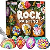 Rock Painting Creativity Arts & Crafts DIY Supplies Kit with 18 Paints Decorate Your Own for Kids Painting Gifts, Family Acti