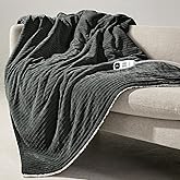blunique Heated Throw Blanket, 50"x60"Ultra Soft Cozy Chenille Electric Blanket with 10 Heating Levels & 2-10H Auto-Off, Fasting Heating for Couch/Bed, ETL Certified, Machine Washable(Grey)
