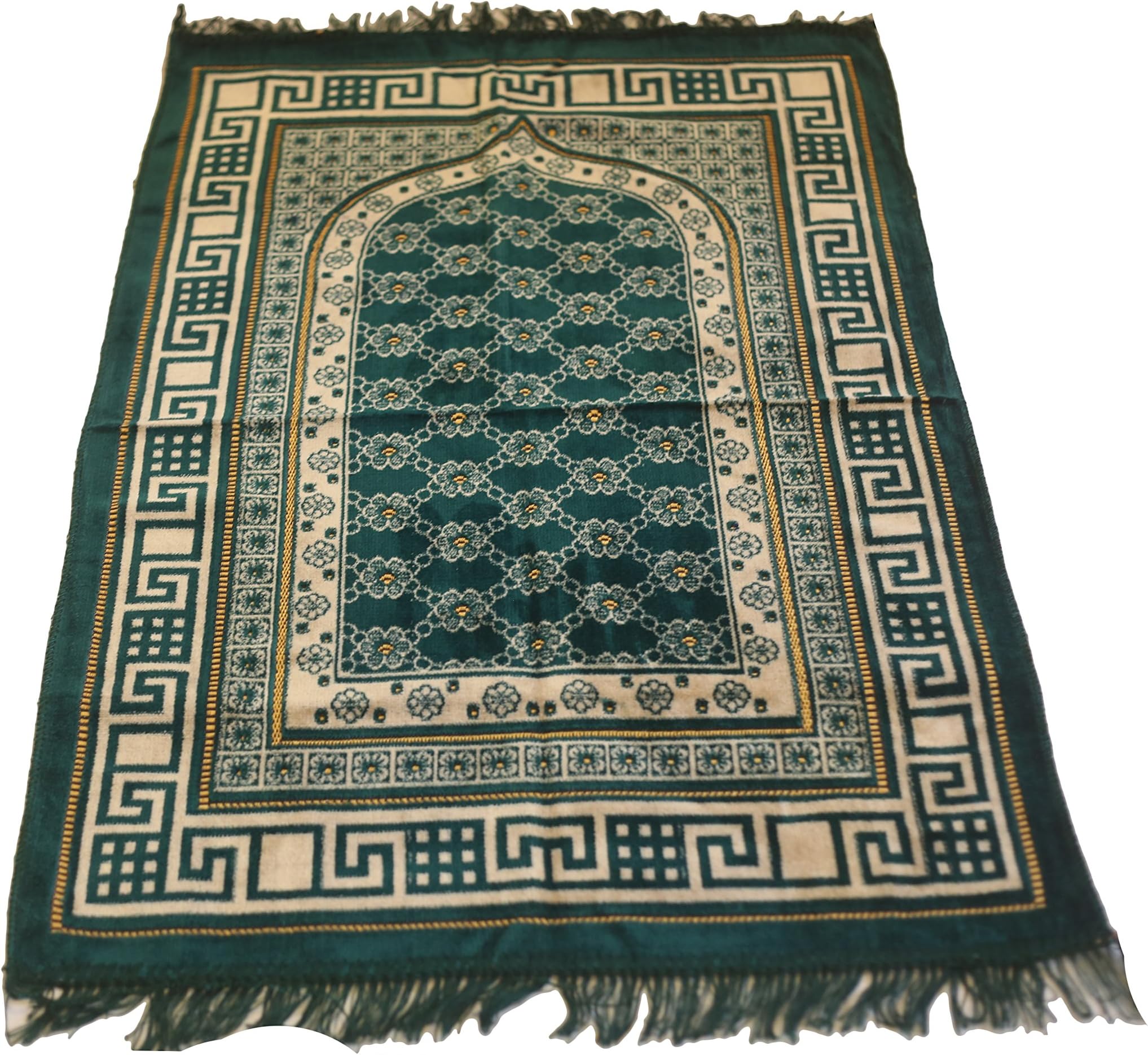 Luxury Velvet Daisy Pattern Islamic Prayer Rug Janamaz Sajjadah Muslim Turkish Prayer Rug (Green)