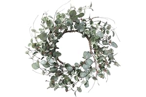 YNYLCHMX 18 Inch Winter Wreath for Front Door, Artificial Door Wreath with Eucalyptus Leaves with Berry, Front Door Wreath for Indoor Windows Walls Farmhouse Holiday Party Decoration