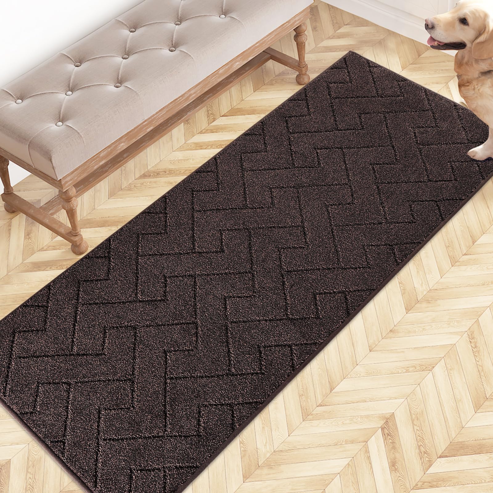 FCSDETAIL Dirt Trapper Indoor Door Mat 60 x 150 cm, Machine Washable Entrance Rug, Super Absorbent Dog Doormat, Non-slip Inside Runner Rug for Kitchen, Hallway, Entryway