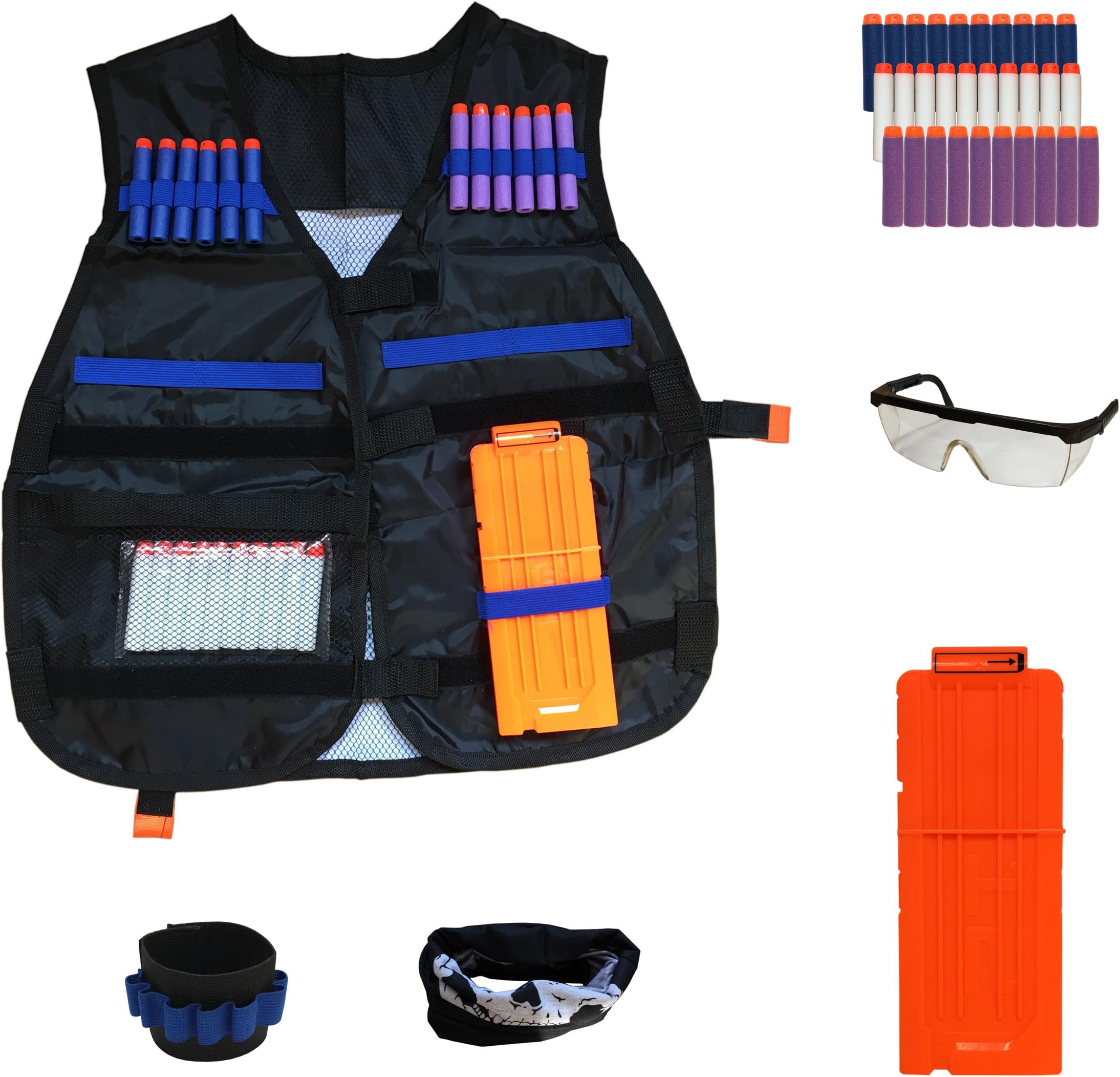 Tactical Vest Kit For Nerf N Strike Elite Series With 30 Refill Foam Darts, 1 Quick Reload Clip, 1 Hand Wrist Band, 1 Protective Glasses and 1 Tube Face Mask