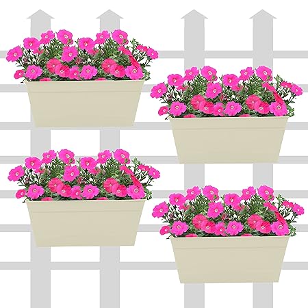 Klaxon Railing Planters - Rectangle Hanging Railing Planters for Balcony (12 Inch, Beige - 4 PCS)