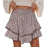 Flowy Shorts for Women Summer Casual Lace Skorts Boho High Waist Tiered Ruffle Mini Skirts