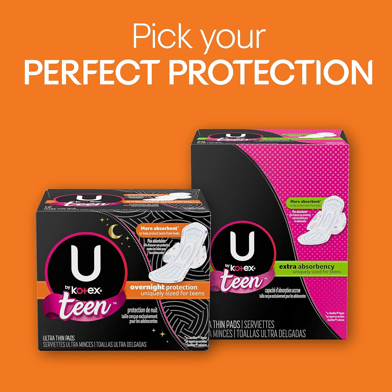 U by Kotex Ultra Thin Teen Feminine Pads with Wings, Overnight Protection, Unscented, 48 Count (4 Packs of 12) (Packaging May Vary): Health & Personal Care