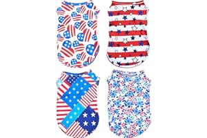 PET SHOW 4 Pack 4th of July Small Dog Clothes Patriotic Stripes Stars Dog Shirts American Flag Outfits for Independence Day Holiday Party Small Medium Pets Puppies Cats Boys Girls Tank Top M