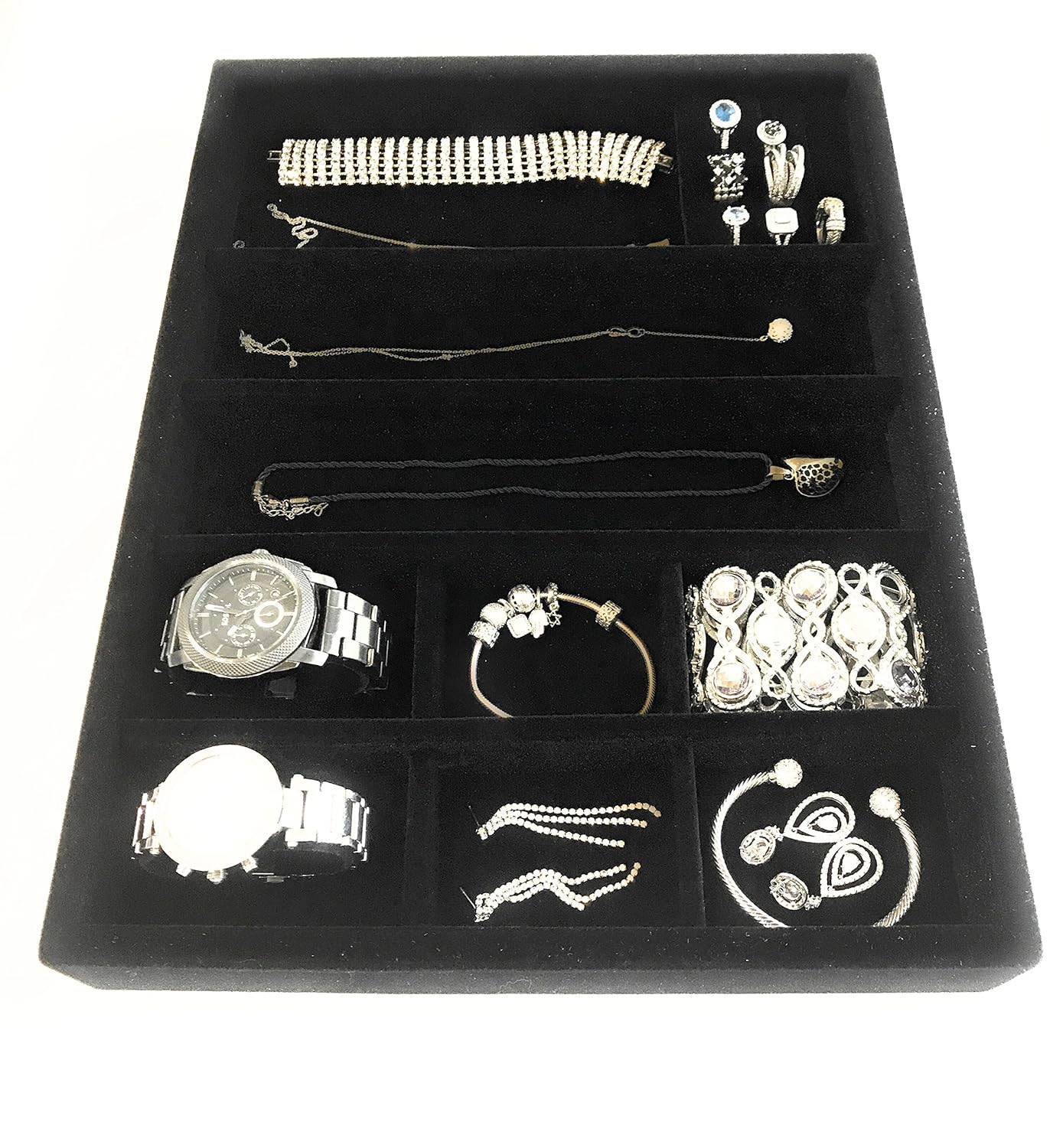 Jewelry Drawer Insert , Wood and Velvet Tray Organizer for