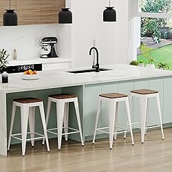 SHINEBOOM Barstools Set of 4 White Metal Bar Stools