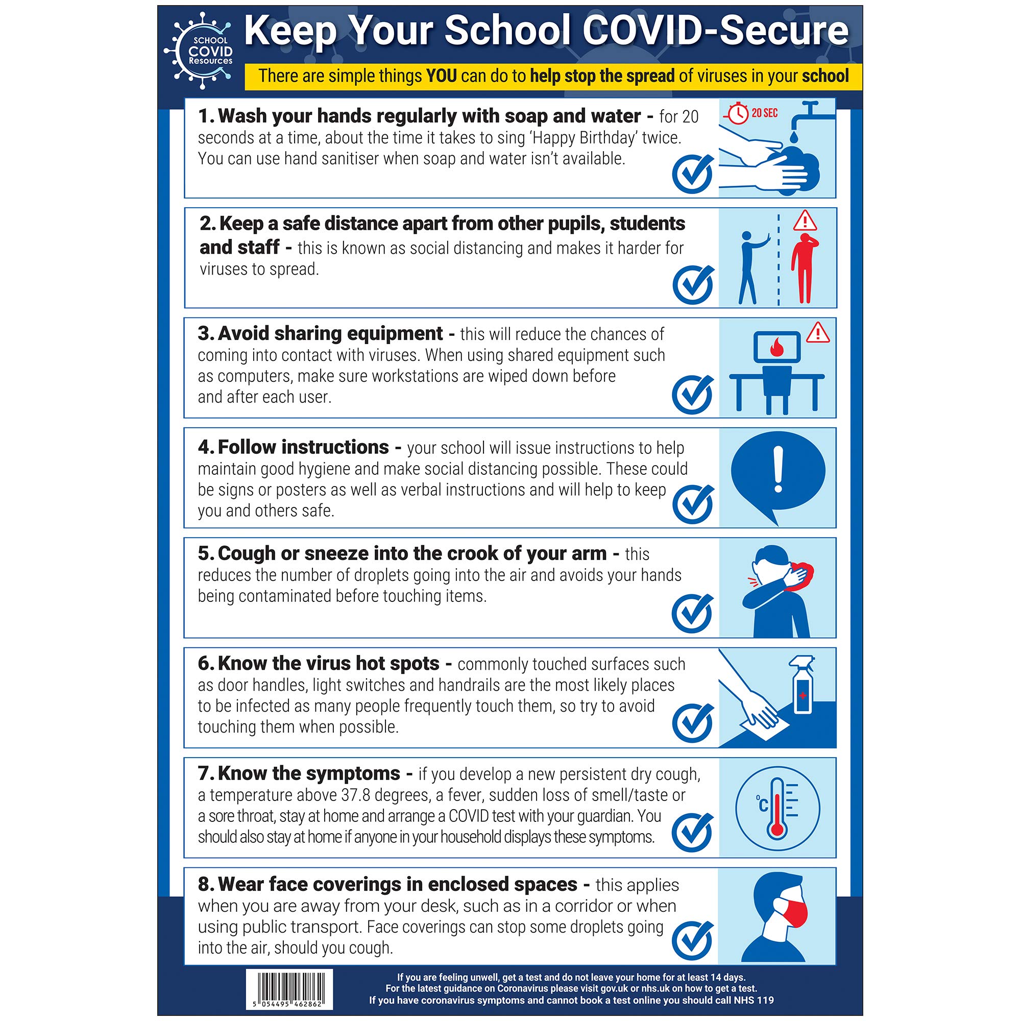 V Safety SP075A2-PW COVID-Secure School Poster - 420x594mm - Standard Polypropylene