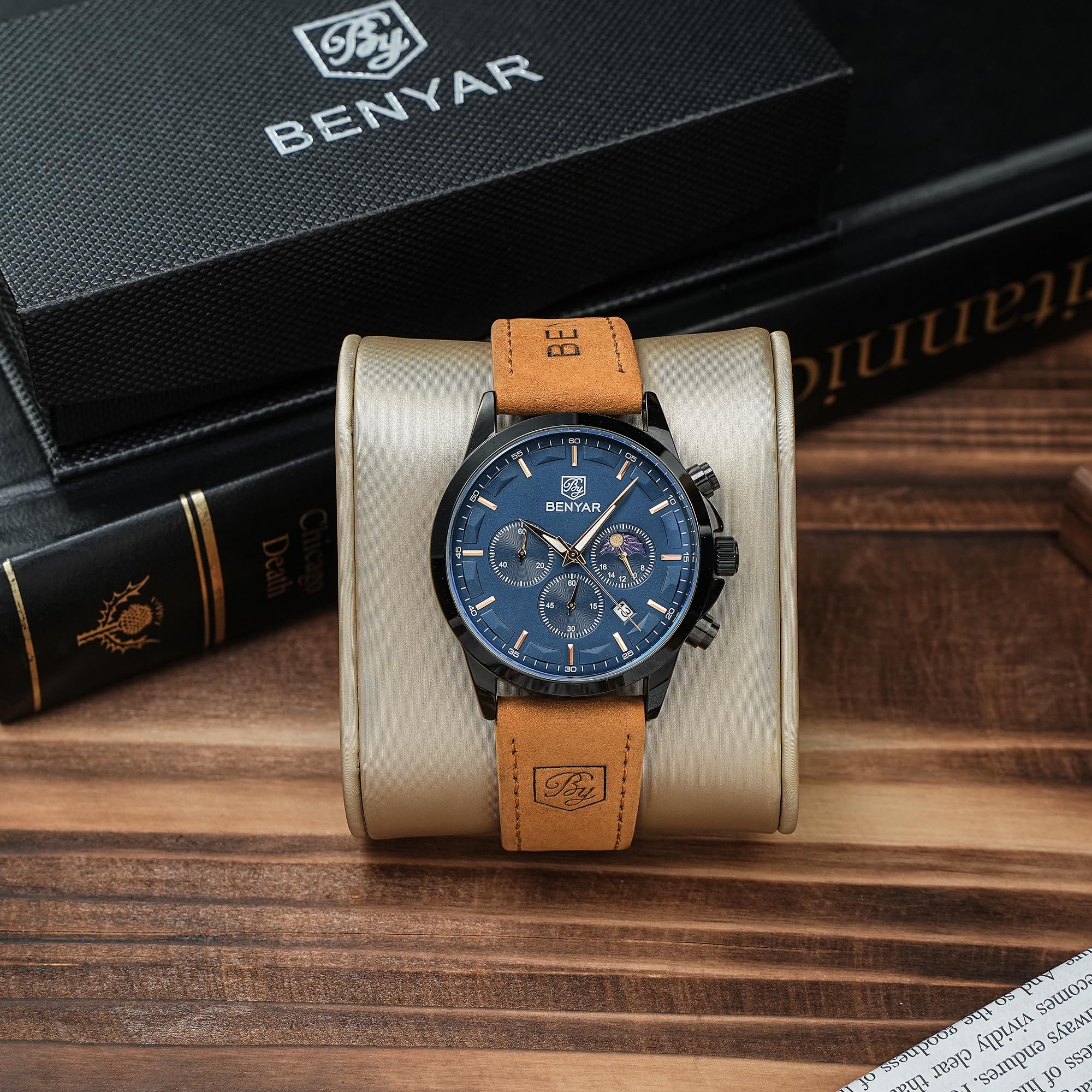 BY BENYAR BY BENYAR Mens Watches Analog Quartz Chronograph Waterproof Wrist Watches for Men Fashion Business Work Casual Sport Designer Dress Watch with Calendar Elegant Gifts for Men
