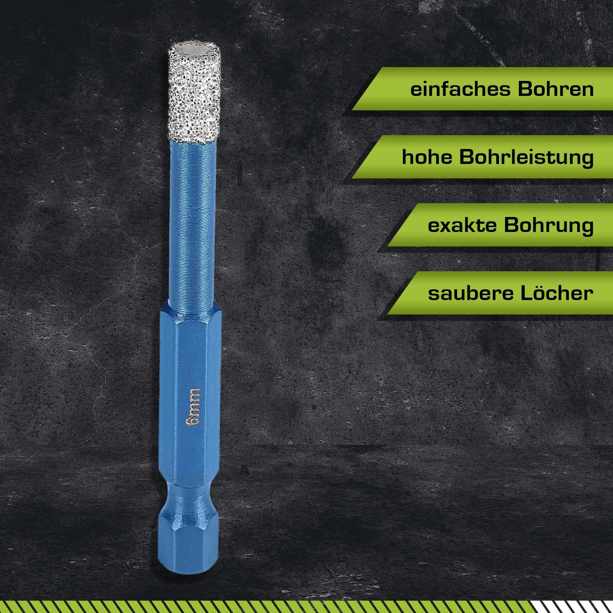 Profi Fliesenbohrer 6mm BIT Adapter - Diamantbohrer für Feinsteinzeug, harte Fliesen uvm. Diamantbohrkrone für Bohrmaschinen | rendech® Markenqualität 2