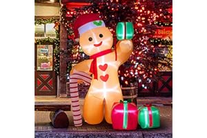 Peyton 8FT Inflatable Gingerbread Man with Candy Cane and Three Gift Boxes,LED Lighted Christmas Decoration Indoor and Outdoor.
