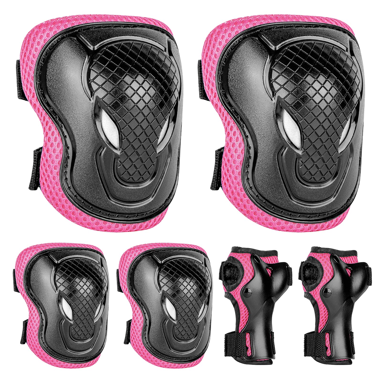 Abree Knee Pads For Kids Elbow Pads Wrist Pads 6pcs Thick Protective Gear Set For Scooter Bike Skateboard Roller Skates Cycling Skating Riding (Pink)