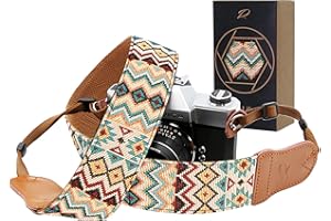 Padwa Lifestyle Camera Strap - 2"Cowhide Head Camera Straps for Photographers,Vintage Jacquard Embroidery Woven Cotton Adjustable Shoulder Neck Straps for Cameras,Binoculars（Cool Ethnic Style Apricot）
