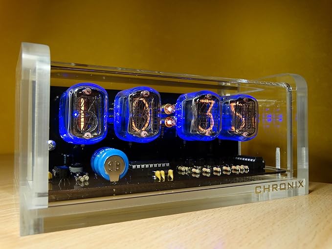 CHRONIX Vintage Nixie Tube Clock with 4xIN12 displays & alarm & blue
