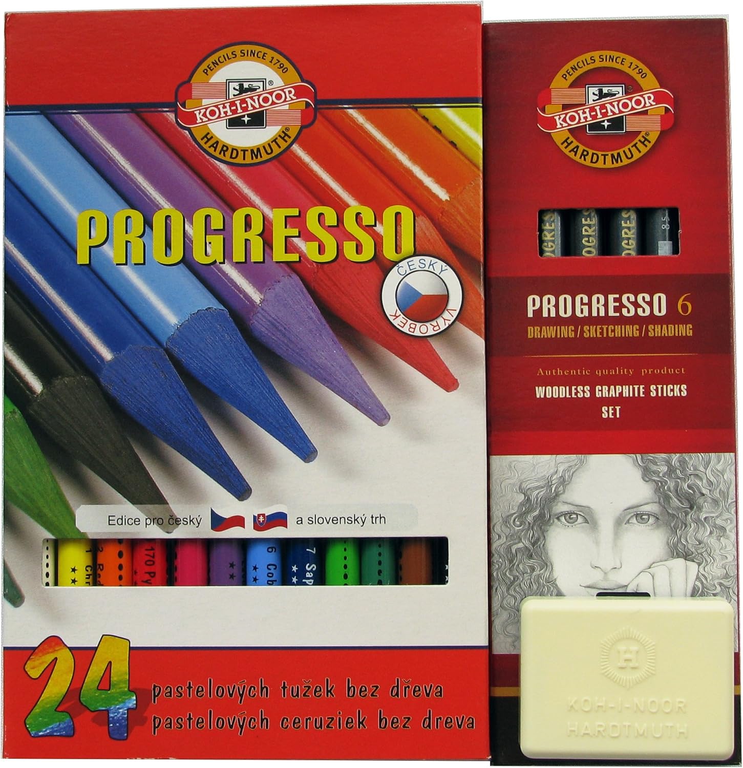 KOH-I-NOOR Progresso Woodless Pencils Set, Coloured Pencils, Kohinoor Eraser, Paper Clip OK Models, Graphite - Image 3