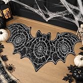 Tinideya Halloween Bat Doormat, Black Spiderweb, 27.5 x 15.7 Inch | Bat Shaped, Spiderweb Design, Spooky Gothic Style, Non Slip Welcome Mat, Bathroom Rug, Front Door, Porch and Halloween Decor