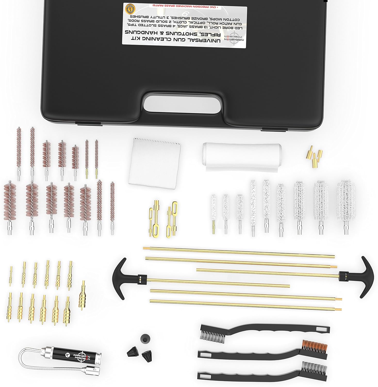 Marksman Precision Universal Gun Cleaning Kit - Brass Jags - Slotted Tips - Rods - Brushes - LED Bore Light - Optical Cloth - Hunting Shooting Rifle Pistol Shotgun - Heavy Duty Case - Retail Package : Sports & Outdoors