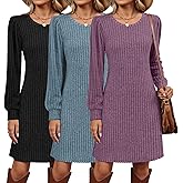 Velvelhall 3 Pack Women's Long Sleeve Sweater Dress Ribbed Knit Crew Neck Tunic Dresses 2025 Fall Casual Trendy Outfits