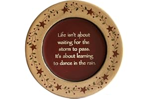 CVHOMEDECO. Primitive Vintage Dance in the Rain Wood Decorative Plate Display Wooden Plate Home Décor Art, 9-3/4 Inch
