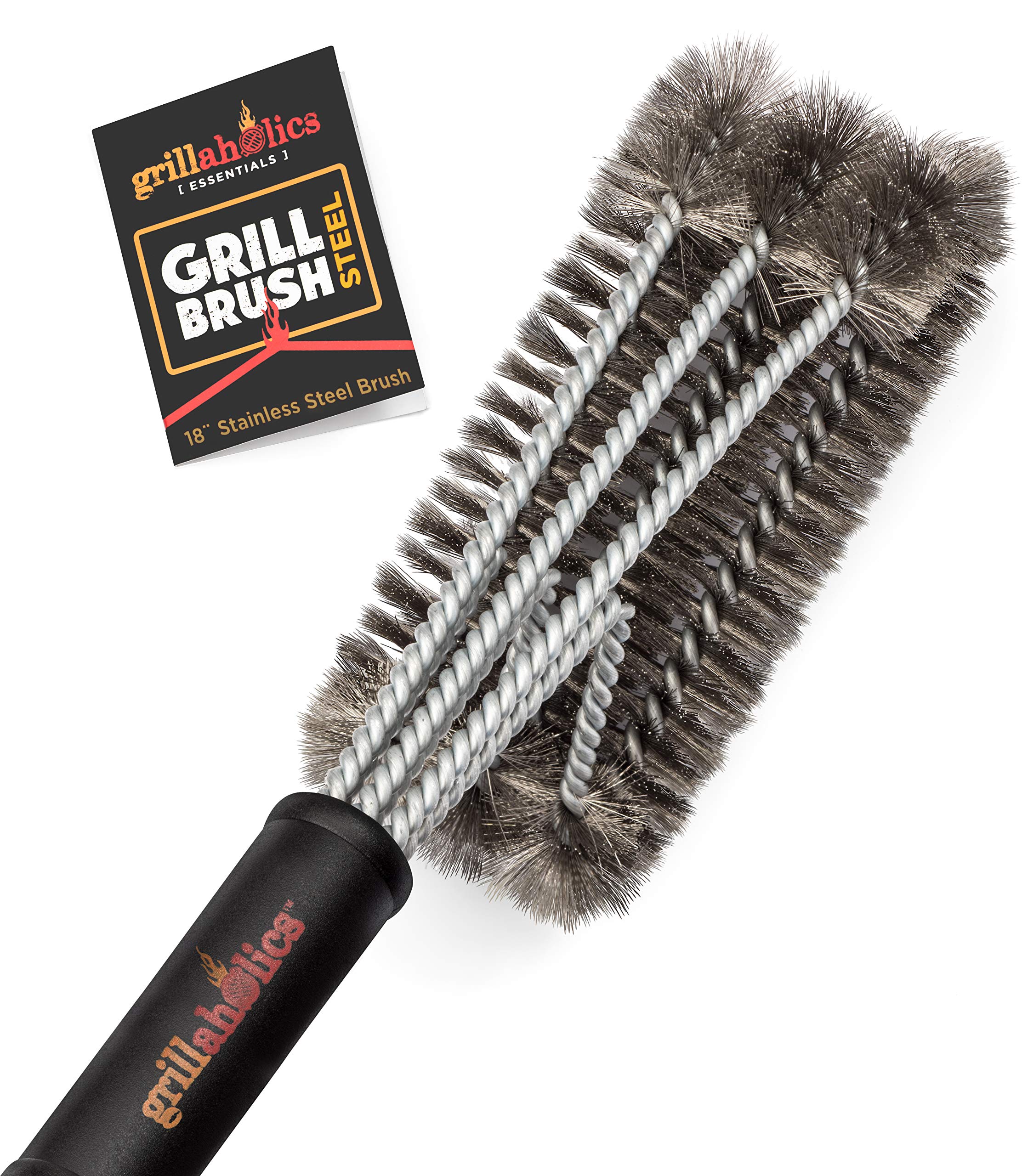 Grillaholics Stainless Steel BBQ Brush - Heavy Duty BBQ Cleaner for Cleaning Stubborn Burnt on Foods