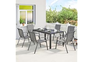 Outsunny 7 Pieces Outdoor Dining Set for 6, Rectangular Slatted Patio Table and Stackable Chairs, All Weather Patio Furniture