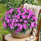 Ouddy Decor 6 Bundles Artificial Impatiens Flowers for Outdoors Decoration, Silk Flowers Bouquet Fake Plants UV Resistant for Spring Summer Garden Porch Window Box Balcony Home Decor, Fuchsia