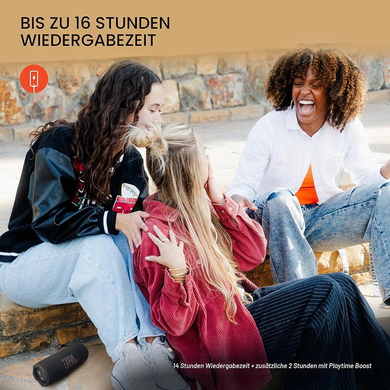 Flip 7 Tragbarer Lautsprecher, wasserdicht, sturzsicher, Pro Bold Sound mit IA Sound Boost, 16 Stunden Spielzeit und PushLock System mit austauschbarem Zubehör (lila)