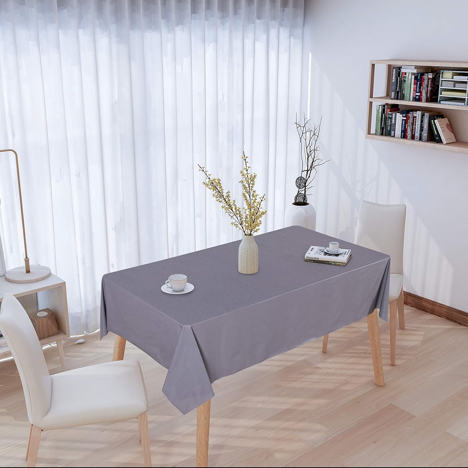sancua 100% Waterproof Rectangle PVC Tablecloth - 54 x 78 Inch - Oil Proof Spill Proof Vinyl Table Cloth, Wipe Clean Table Cover for Dining Table, Buffet Parties and Camping, Grey: Home & Kitchen