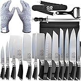 XYJ Kitchen Knife Set with Magnetic Knife Block,Cutting Board,Scissors,Honing Steel,Professional Knife Block Set,High Carbon Steel Blade,Meat Cleaver,Full Tang,Wood Handle