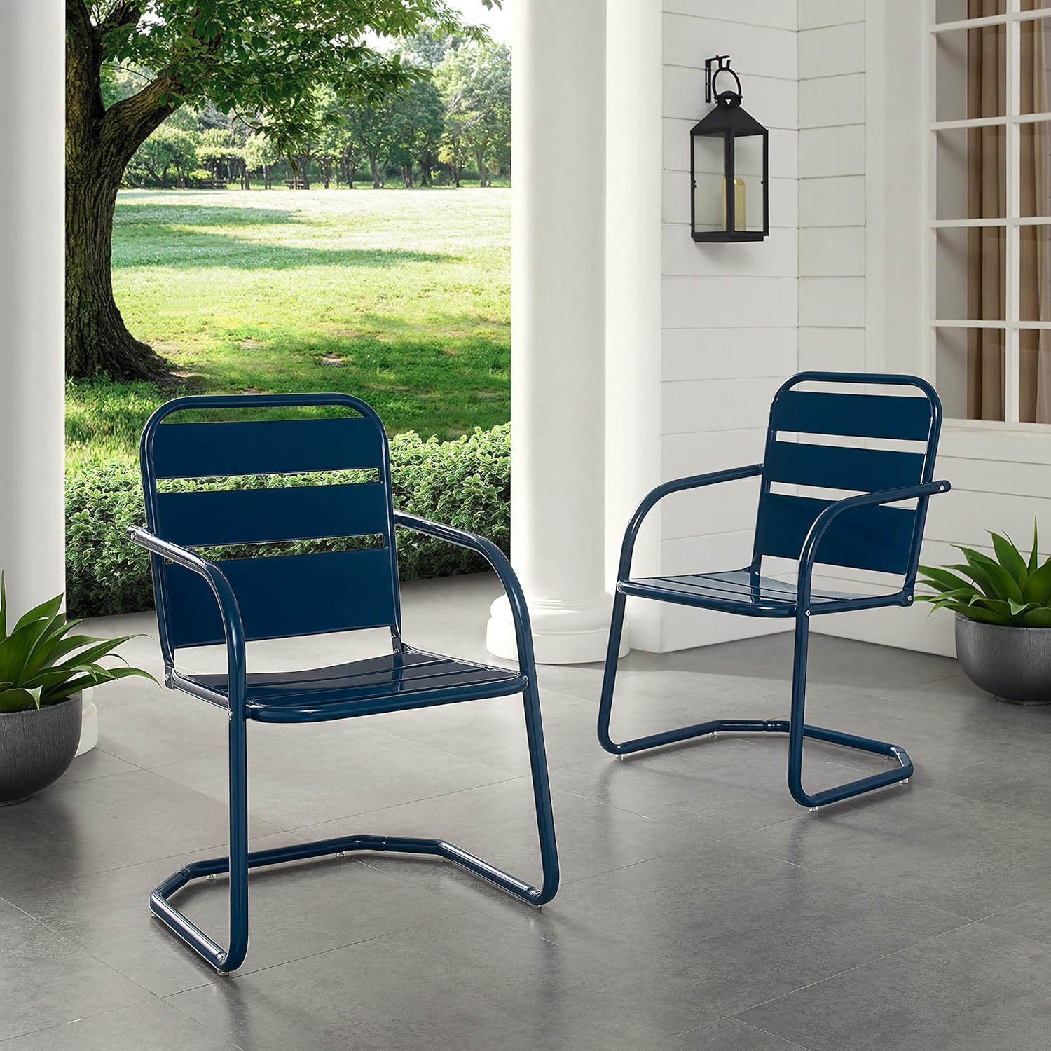 Crosley Furniture CO1030-NV Brighton Retro Metal Chair, Set of 2, Navy : Garden & Outdoor