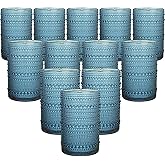 HomeVogue Vintage Hobnail Drinking Glasses Set of 12, 15oz Textured Tumblers - Embossed Blue Bar Glasses for Cocktails, Beer, Whiskey, Dishwasher-Safe Highball Cups for Kitchen, Juice & Mixed Drinks