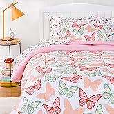 Amazon Basics Kid's Soft, Easy Care Microfiber Bed-in-a-Bag 5-Piece Bedding Set, Twin, Butterfly Friends