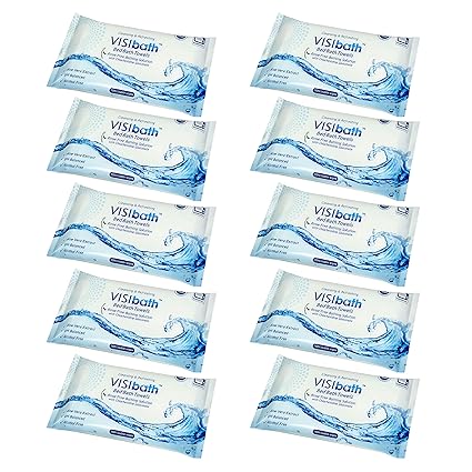 VISIBATH Cleansing and Refreshing Wipes Bed Bath Towel (Size: 240X320 mm, 10 N Per Pack) -Set of 10 Packs